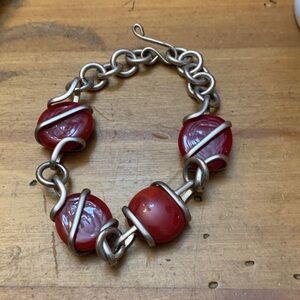 Sterling Amberina Glass Bracelet ~ Size 8
